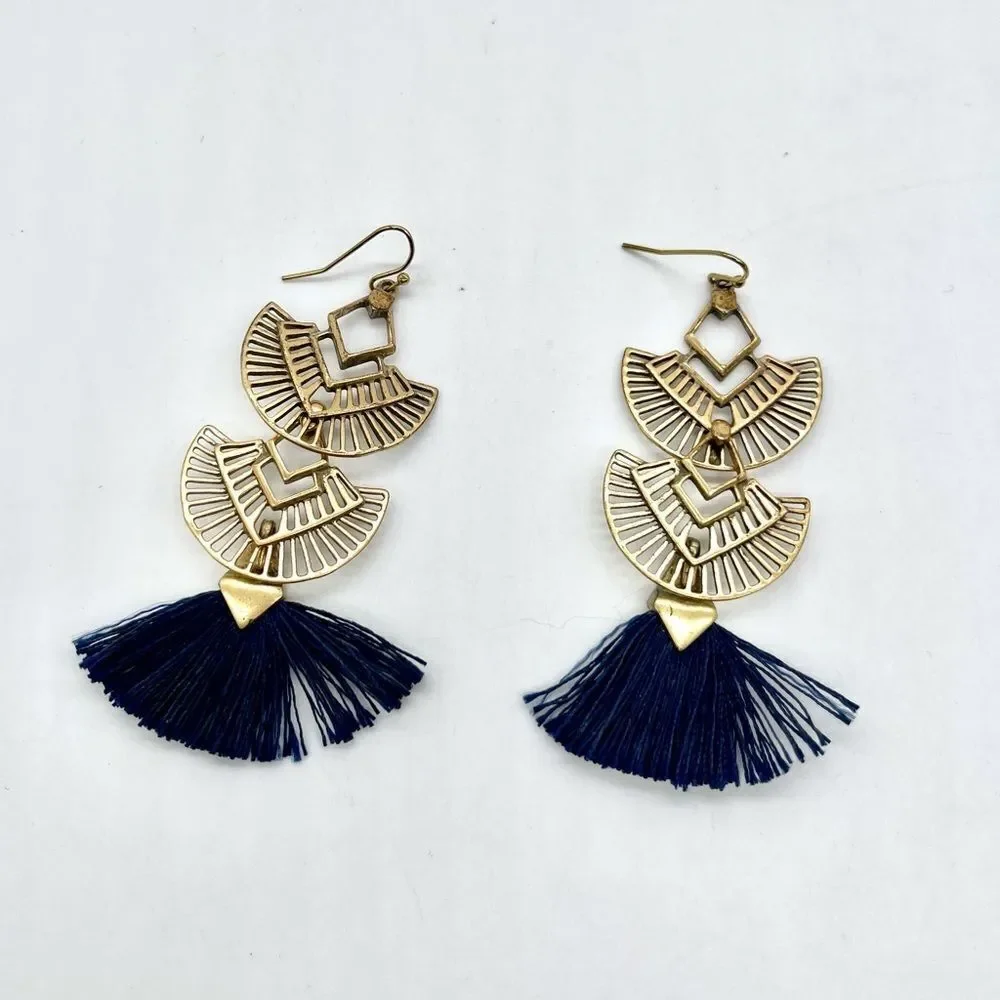 Three tier Geometric Tassel Earrings